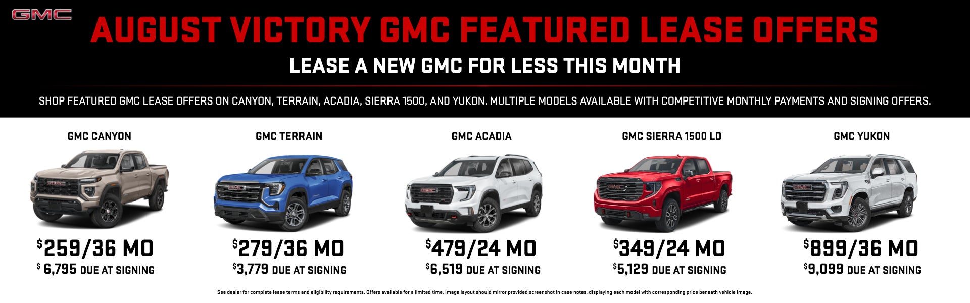 AUGUST VICTORY GMC FEATURED LEASE OFFERS